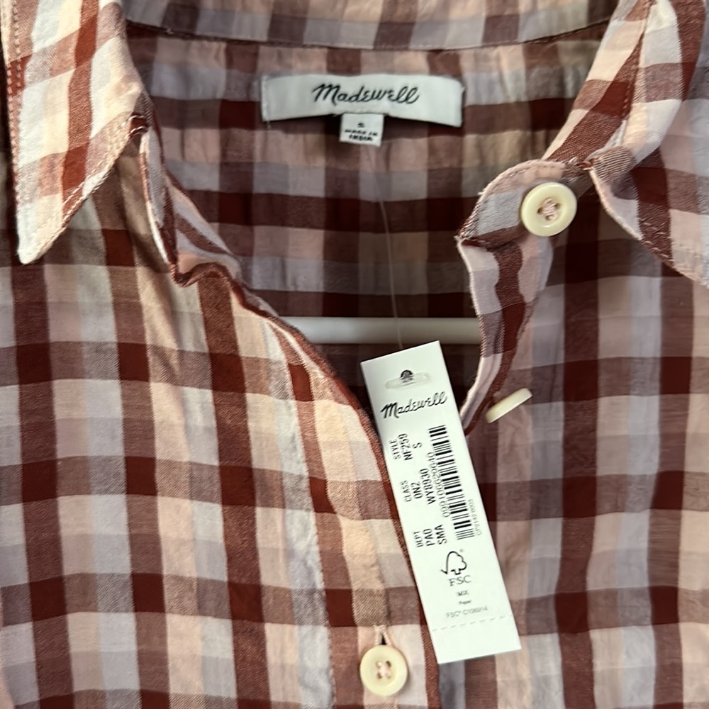 NWT Madewell Seersucker Baybrook Shirt in Plaid, Size S - Picture 6 of 16